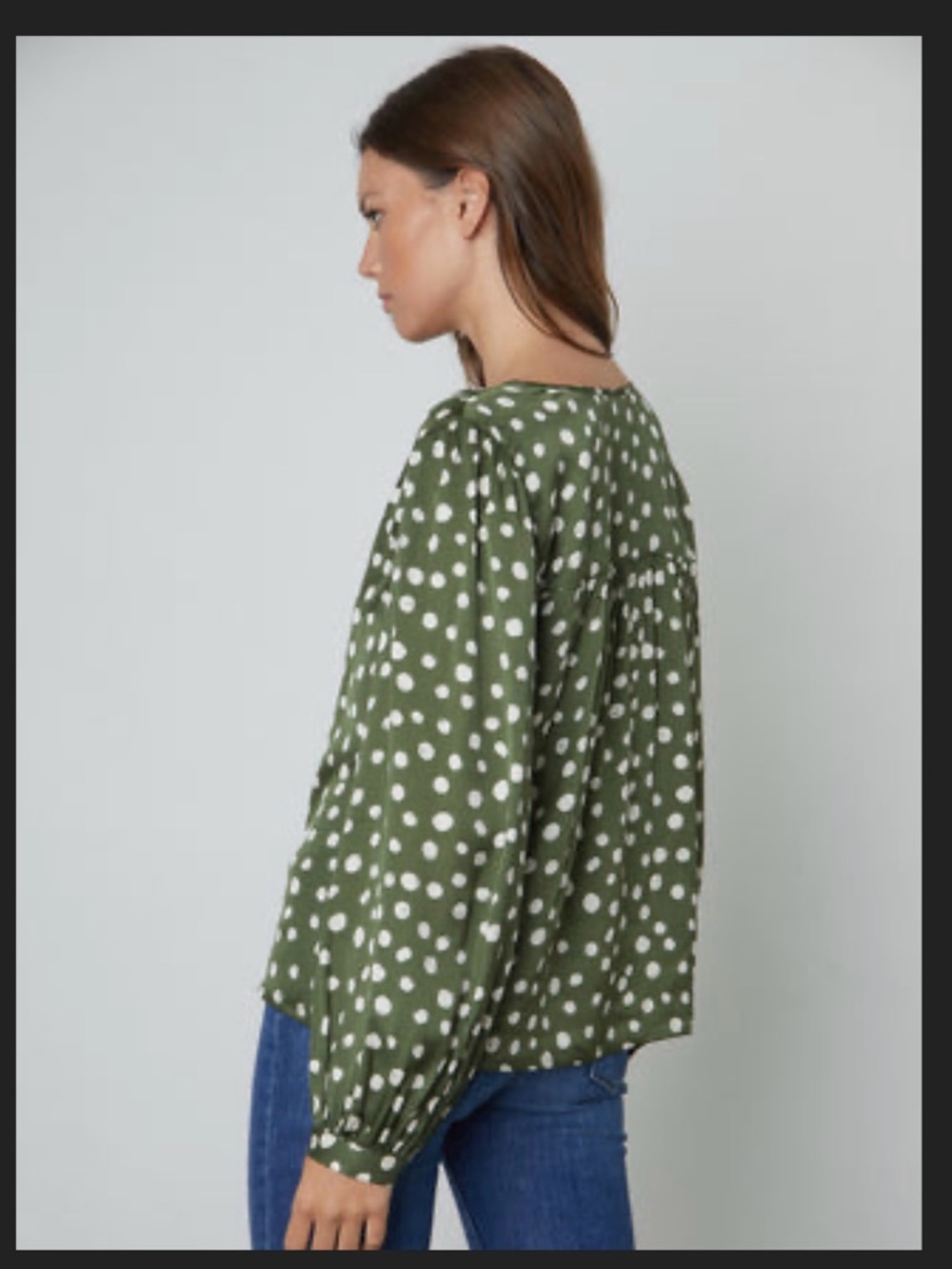 Velvet by Graham & Spencer Olive Green Polka Dot Tie-Front Top